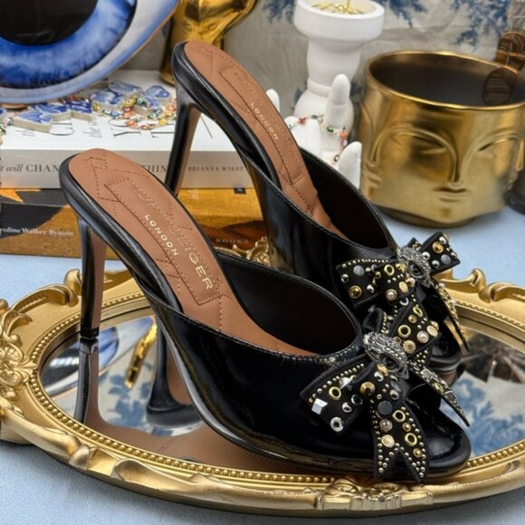 🆕 KURT GEIGER LONDON 🧿 NWOB Belgravia Stud Bow Mule Heel, Black - Sz 37 US 7 - Picture 11 of 15